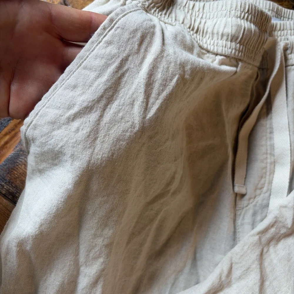 ZARA Linen Blend Pull On Cargo Pants Resort Wear Coastal Cowgirl Size L